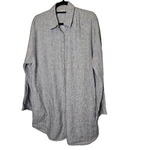 Chicos Womens Size 2 size M 100% Linen Button-Up Shirt‎ Tunic With Pockets